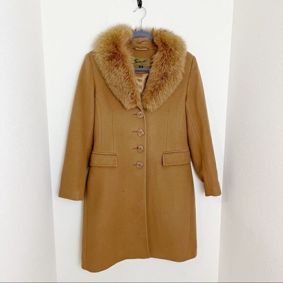 Sachi Camel Fox Fur Trim Peacoat - Picture 1 of 11